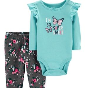 Baby Girl Butterfly Bodysuit & Floral Pants Set